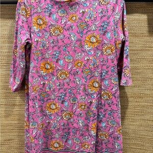 Kim Rogers Floral Pink Dress with Orange and Blue Accents